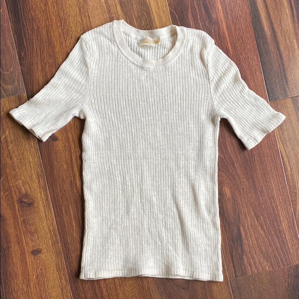 Ribbed Short Sleeve Knit Top - Cream
